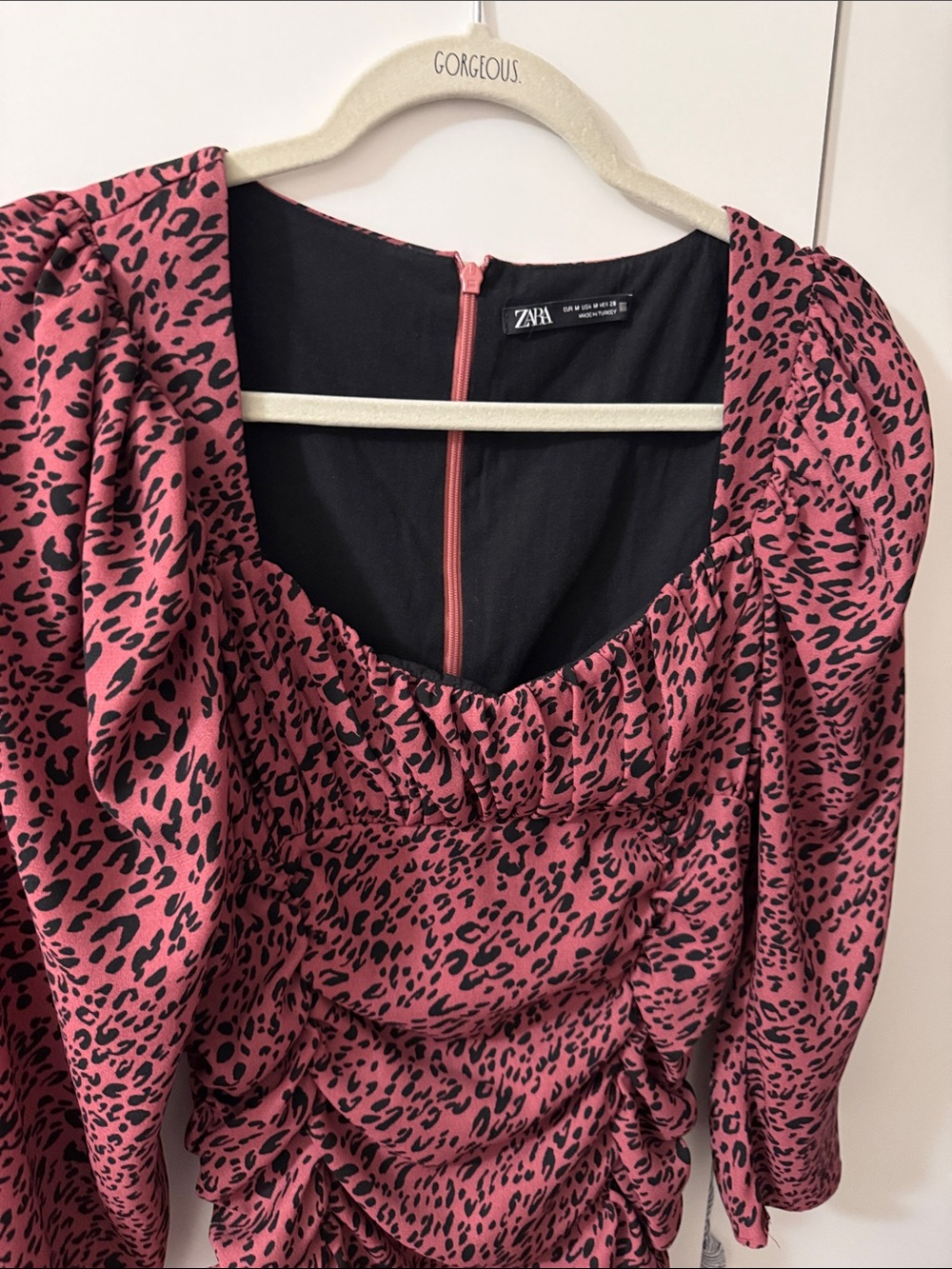 Zara Pink Leopard Ruched Mini Dress - Picture 2 of 3